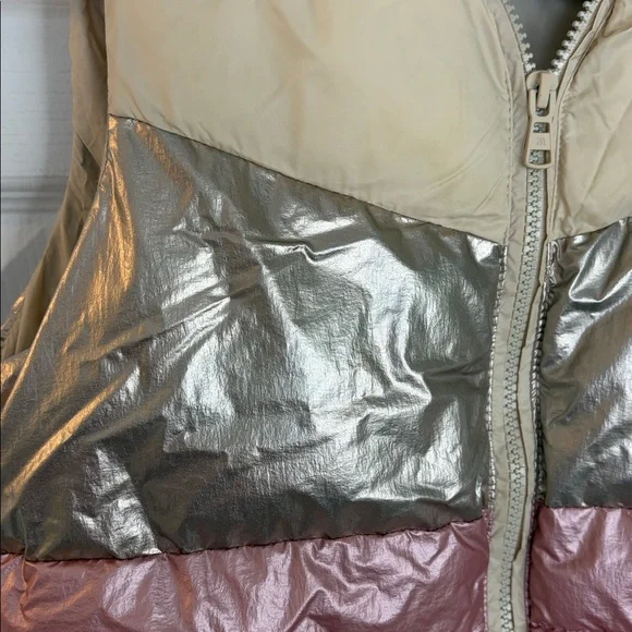 ZARA GIRL METALLIC PINK CREAM PUFFER VEST ZIP FRONT WAISTCOAT OUTERWEAR SZ 9-10 - Picture 7 of 11
